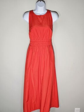 A New Day - Coral Sleeveless Midi Dress with Smocked Waist